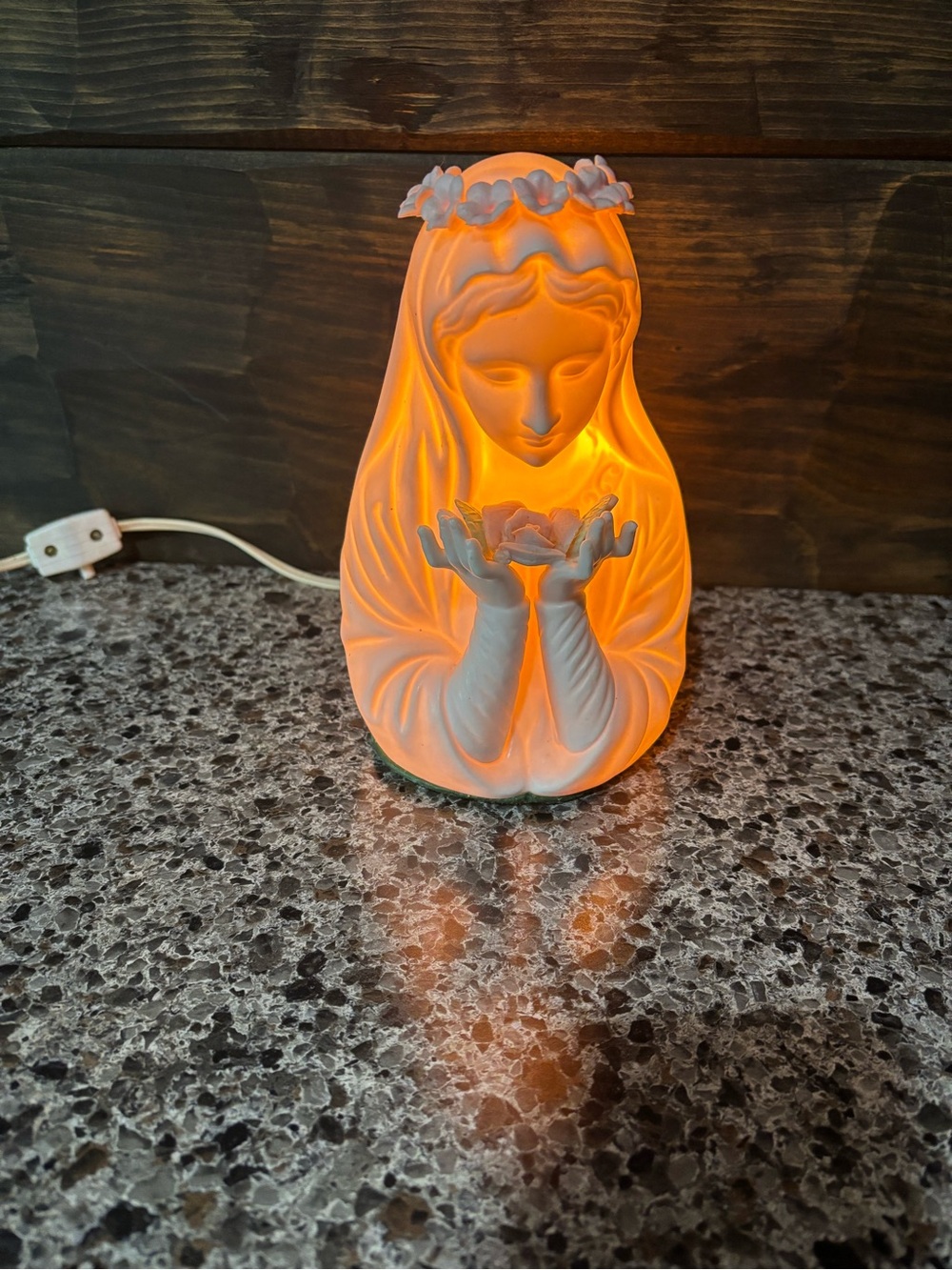 White Ceramic Figurine Night Light - Illuminated Mary Statue